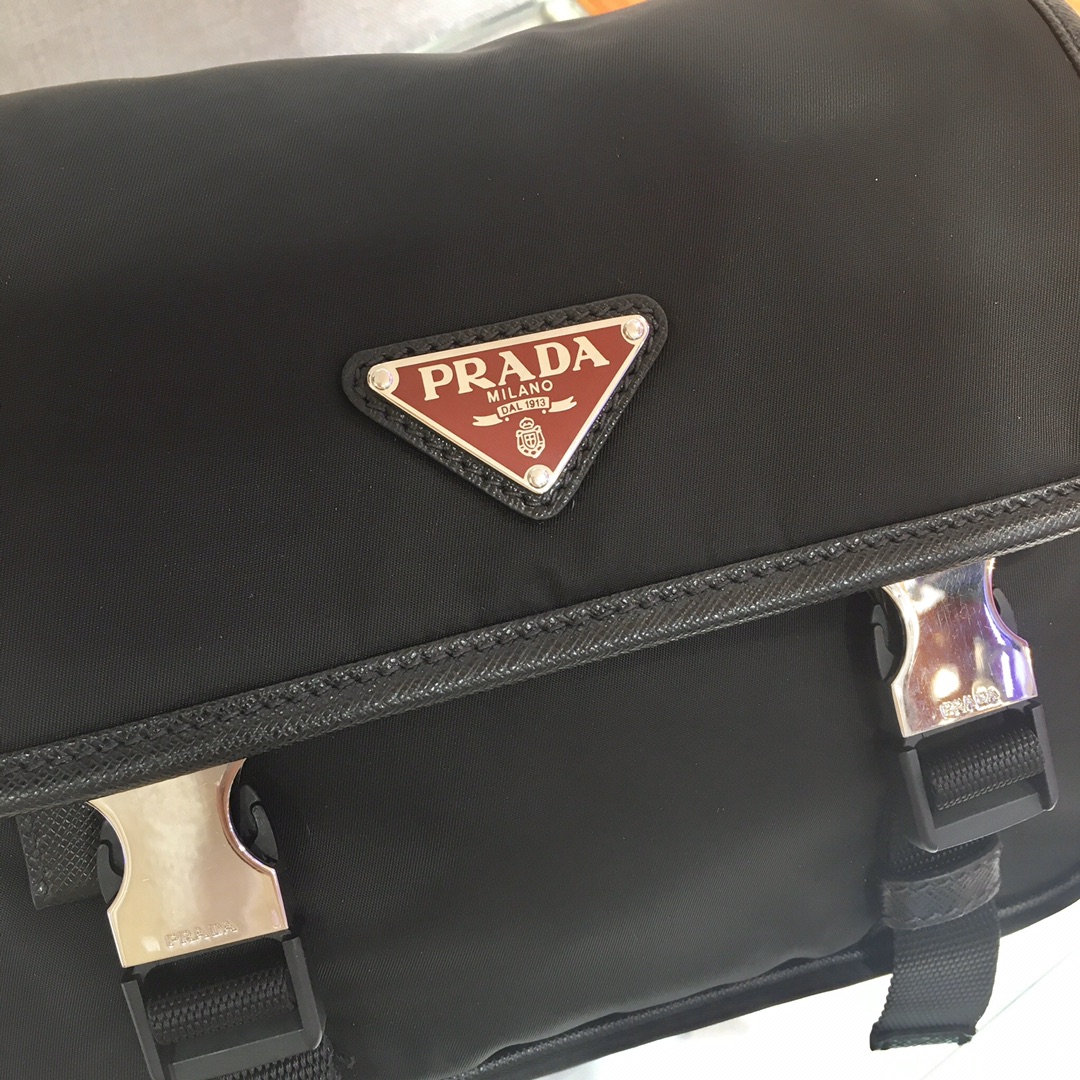 Nylon and Saffiano Leather Bag with Strap, 2VD034 Prada