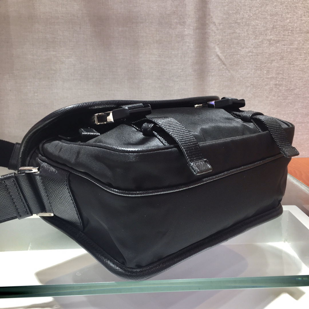 Nylon and Saffiano Leather Bag with Strap, 2VD034 Prada