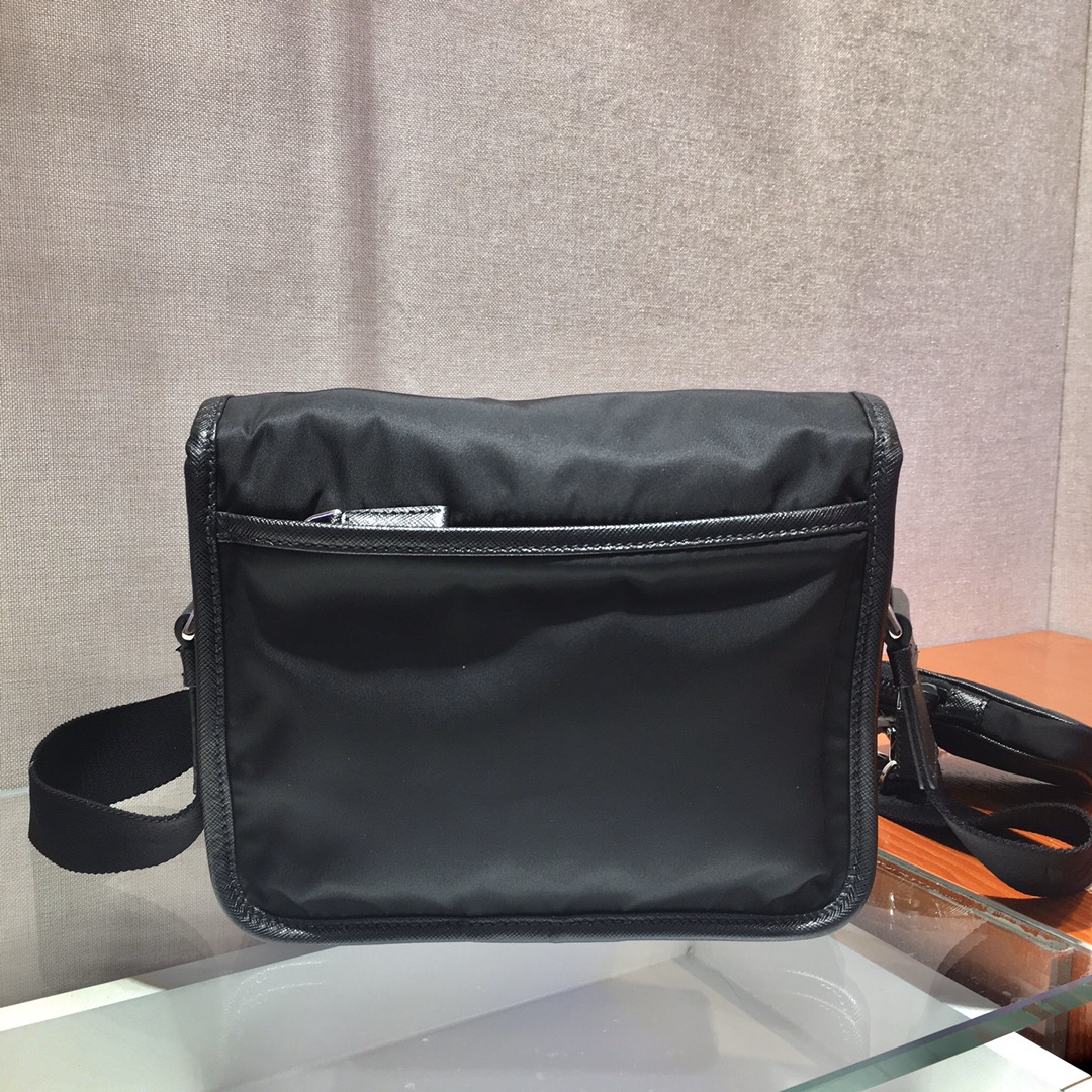 Nylon and Saffiano Leather Bag with Strap, 2VD034 Prada