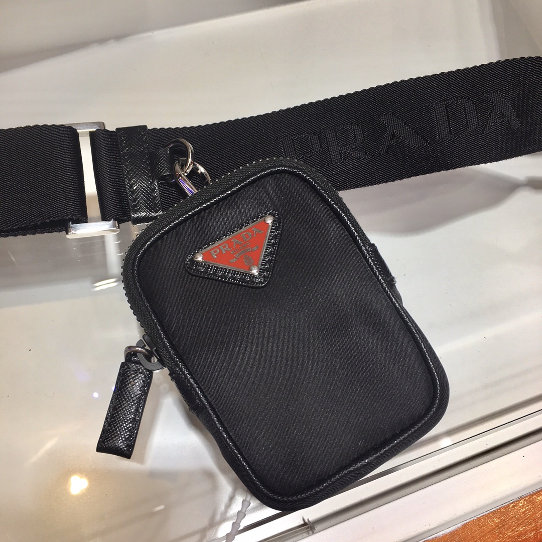 Nylon and Saffiano Leather Bag with Strap, 2VD034 Prada