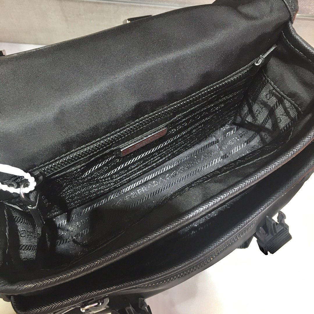 Nylon and Saffiano Leather Bag with Strap, 2VD034 Prada