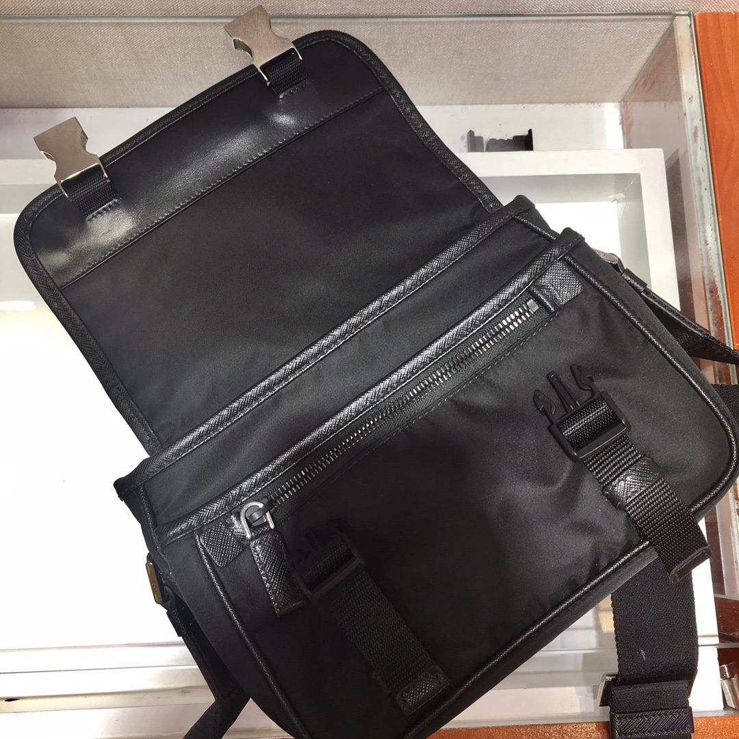 Nylon and Saffiano Leather Bag with Strap, 2VD034 Prada