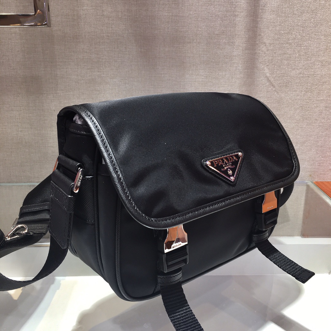 Nylon and Saffiano Leather Bag with Strap, 2VD034 Prada