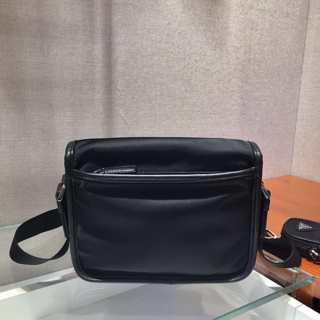 Nylon and Saffiano Leather Bag with Strap, 2VD034 Prada