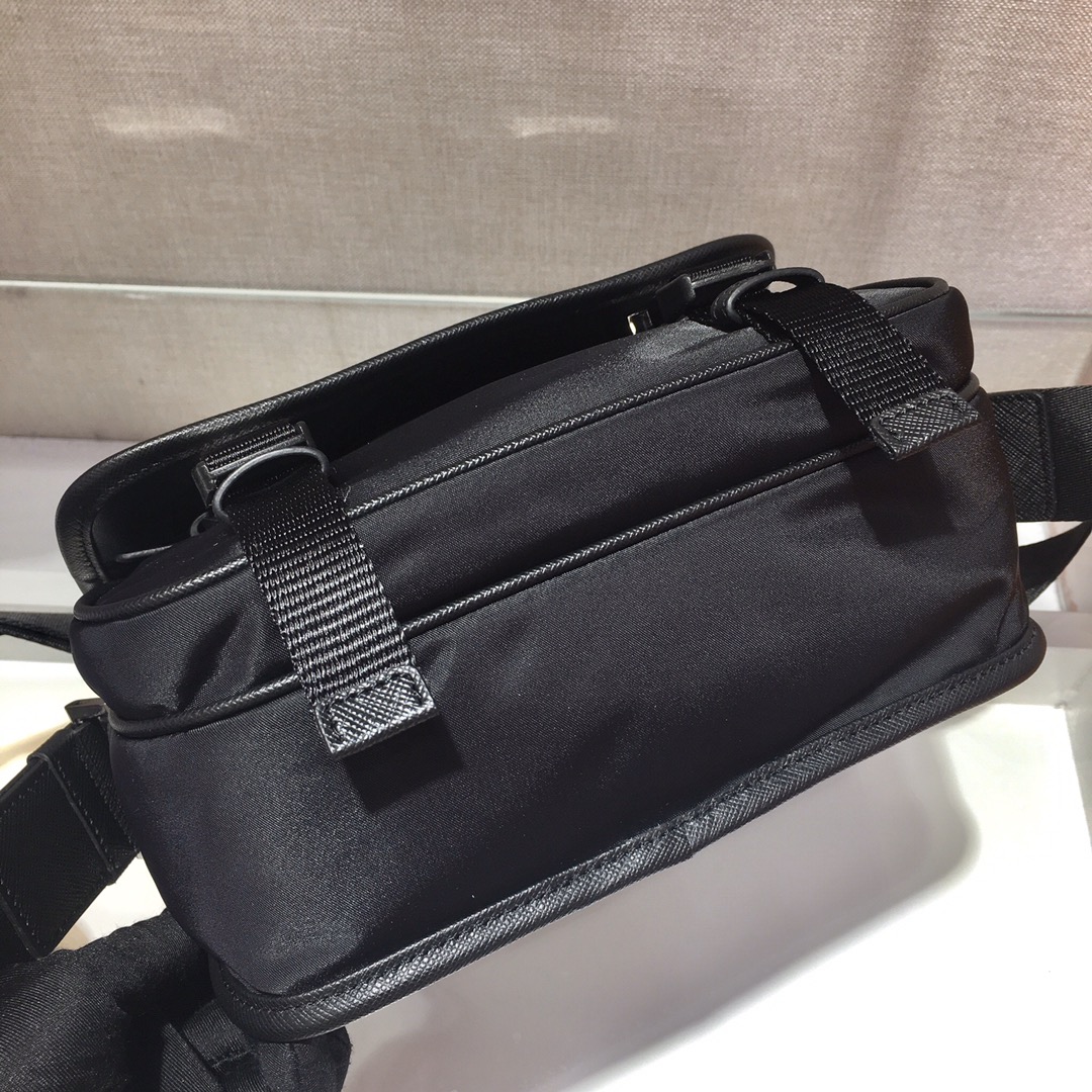 Nylon and Saffiano Leather Bag with Strap, 2VD034 Prada
