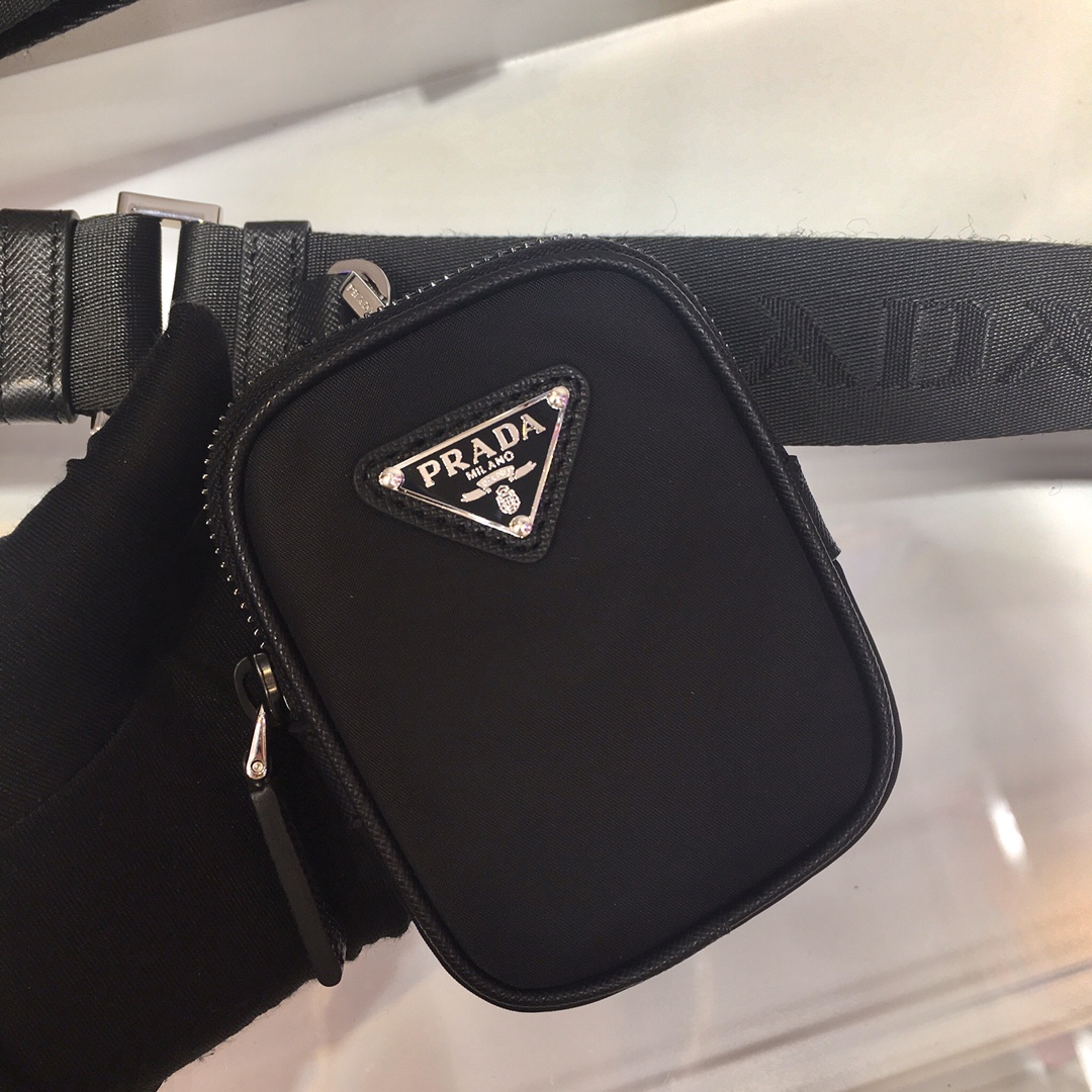 Nylon and Saffiano Leather Bag with Strap, 2VD034 Prada