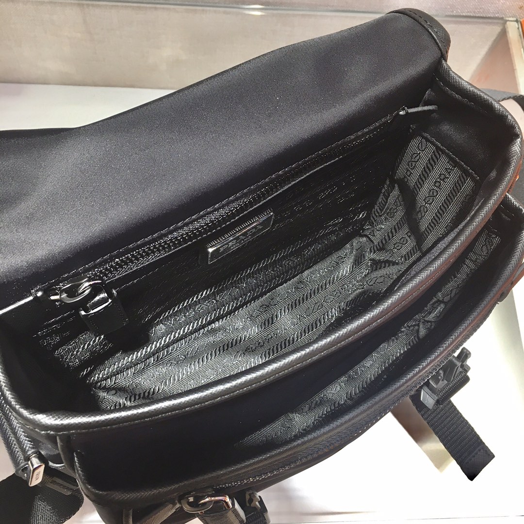 Nylon and Saffiano Leather Bag with Strap, 2VD034 Prada