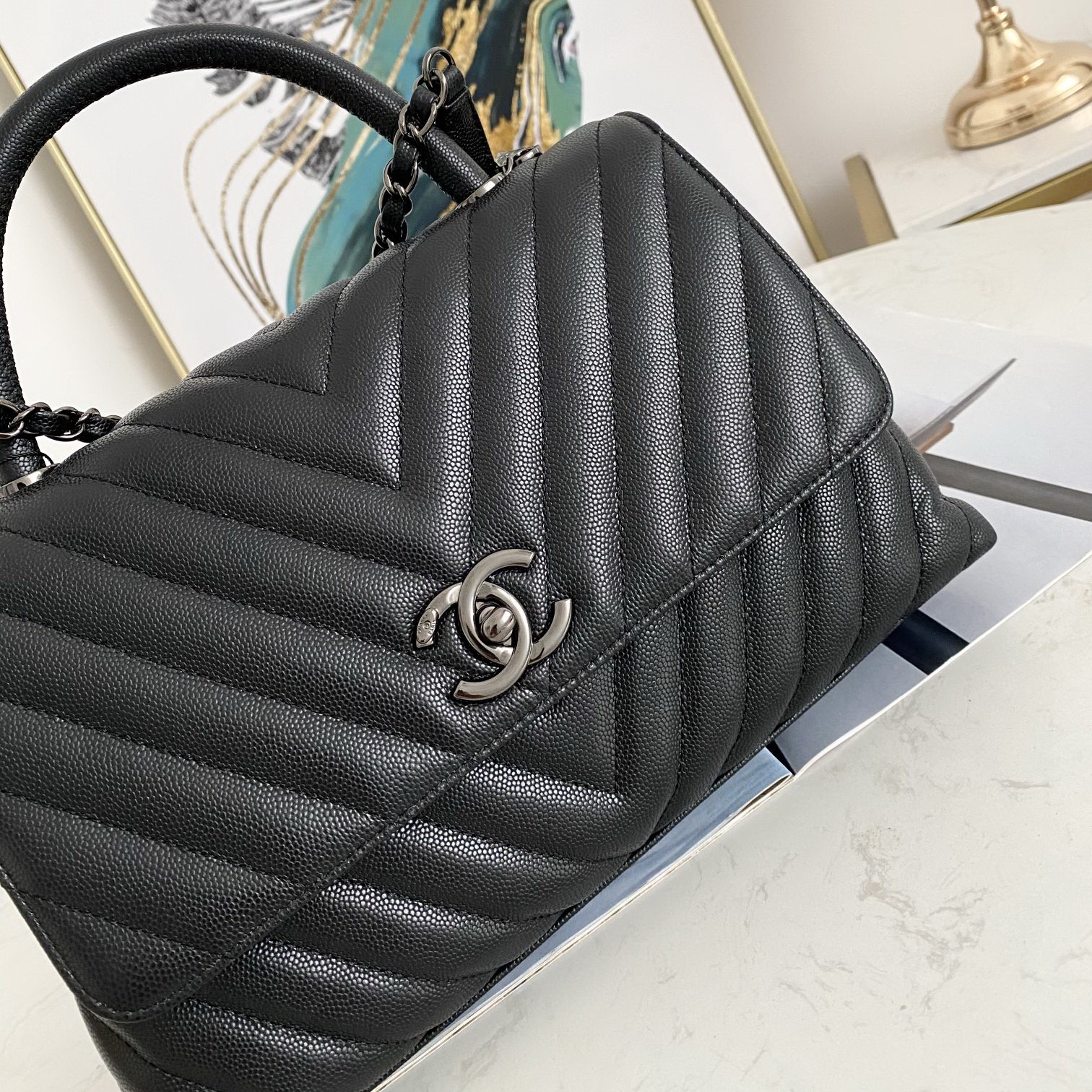 Flap Bag with Top Handle, CHANEL Handbags