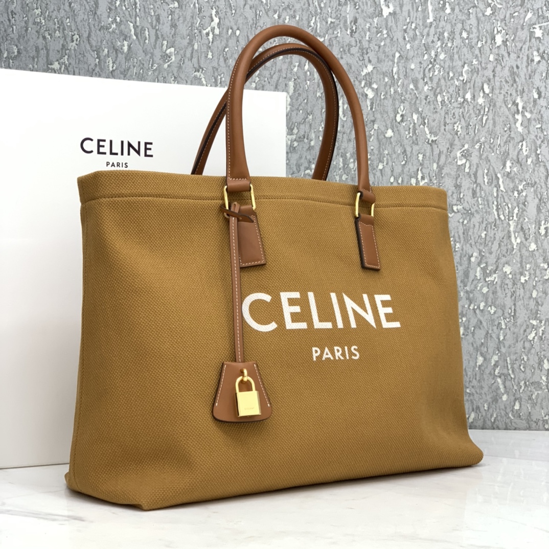 HORIZONTAL CABAS CELINE IN CANVAS WITH CELINE PRINT AND CALFSKIN