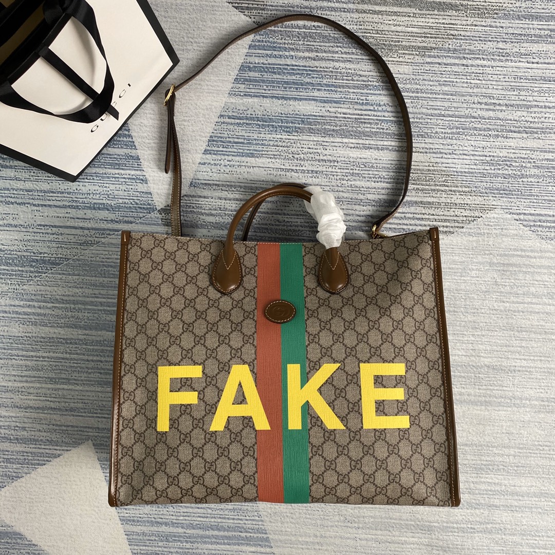 636654 'Fake/Not' print Gucci Off The Grid tote bag, GUCCI