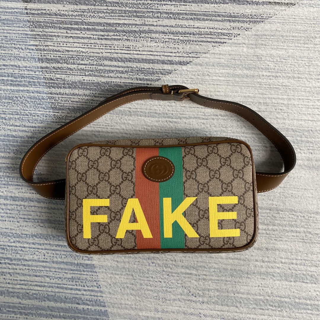 602695 'Fake/Not' print belt bag, GUCCI Belt Bags