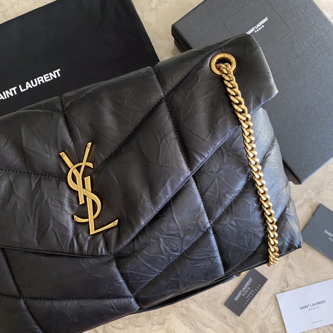 LOULOU PUFFER MEDIUM BAG IN QUILTED WRINKLY MATTE LEATHER, YSL SAINT LAURENT 577475
