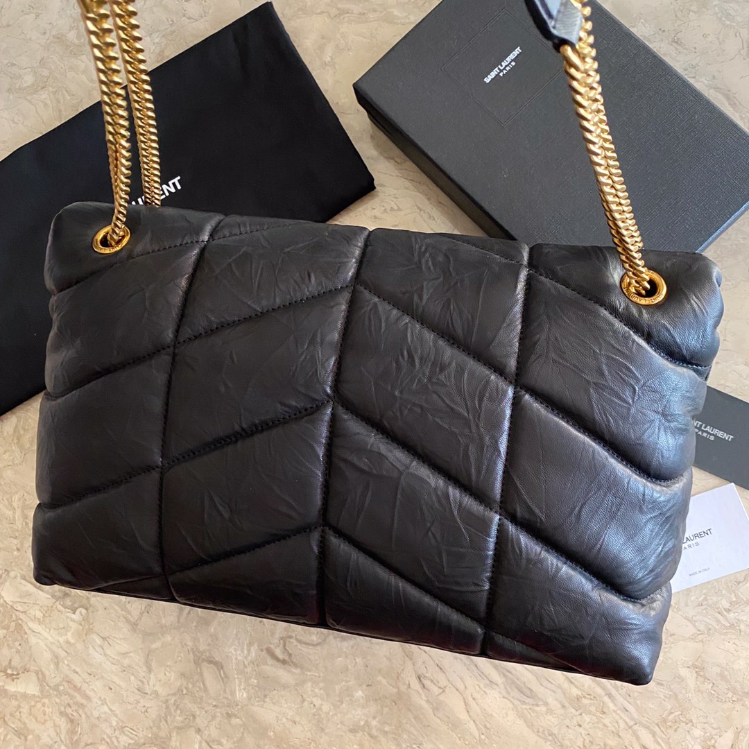 LOULOU PUFFER MEDIUM BAG IN QUILTED WRINKLY MATTE LEATHER, YSL SAINT LAURENT 577475
