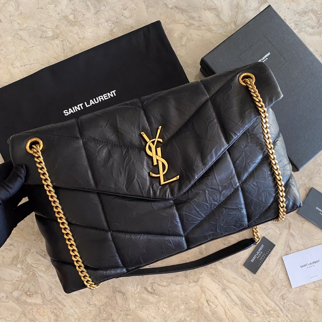 LOULOU PUFFER MEDIUM BAG IN QUILTED WRINKLY MATTE LEATHER, YSL SAINT LAURENT 577475