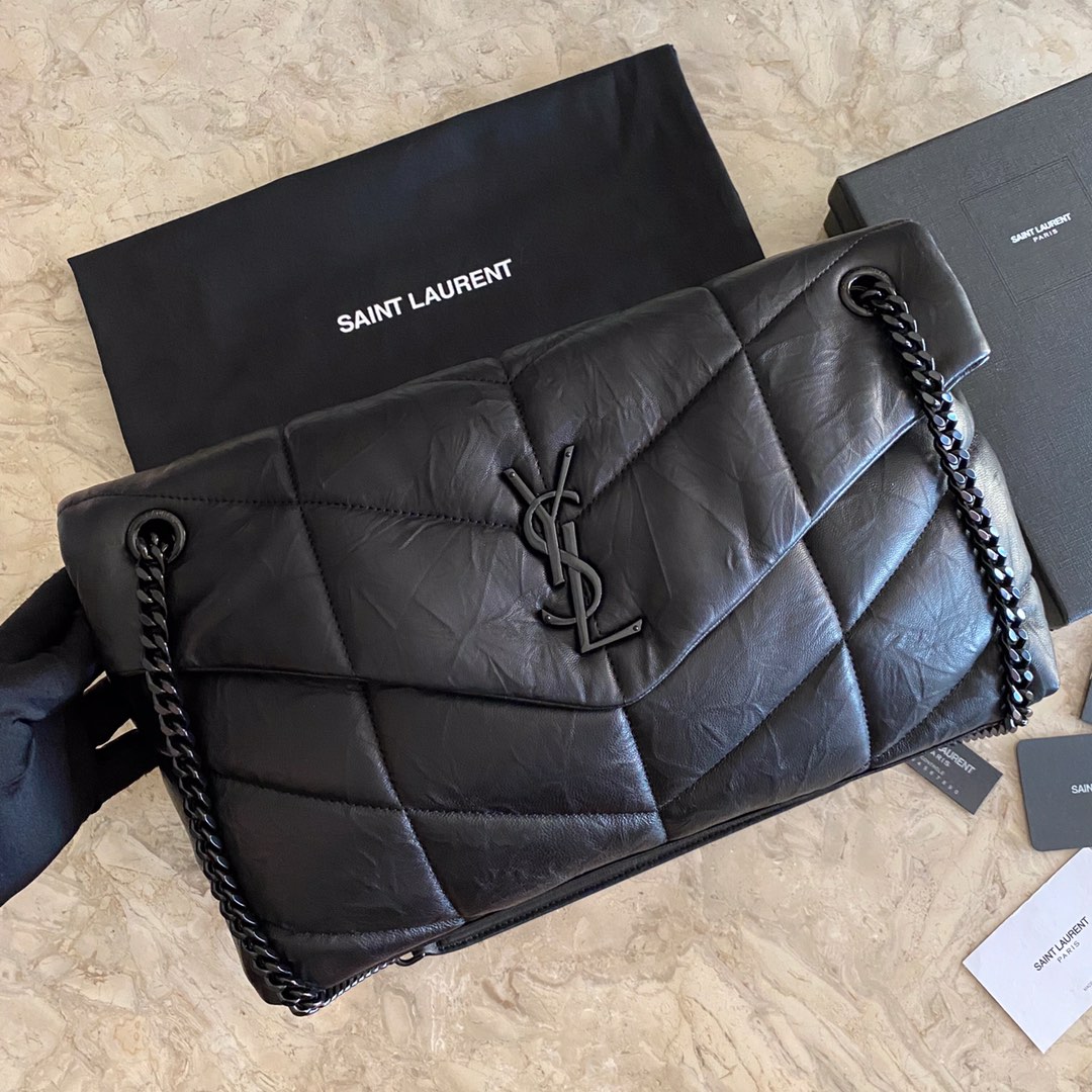 LOULOU PUFFER MEDIUM BAG IN QUILTED WRINKLY MATTE LEATHER, YSL SAINT LAURENT 577475
