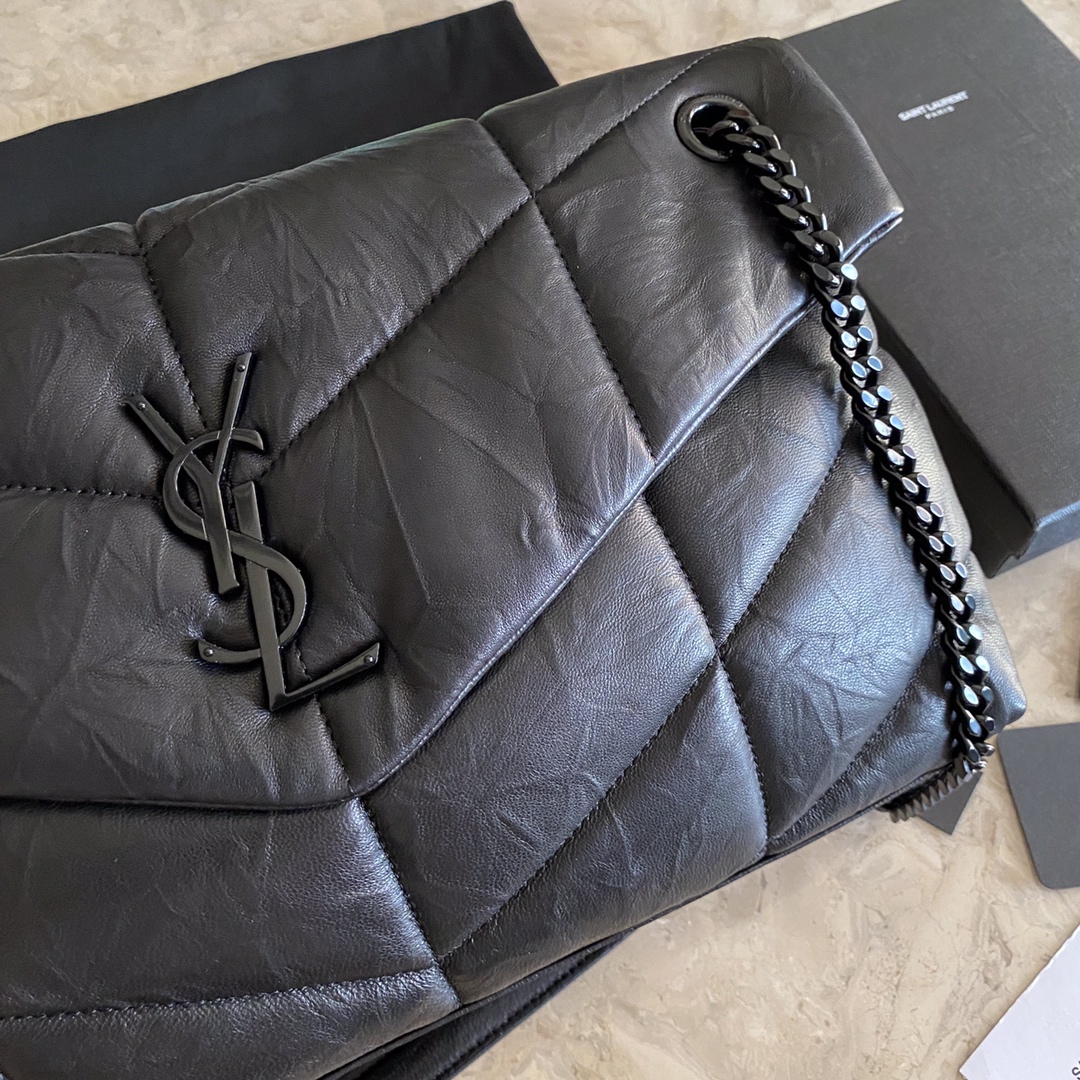 LOULOU PUFFER MEDIUM BAG IN QUILTED WRINKLY MATTE LEATHER, YSL SAINT LAURENT 577475