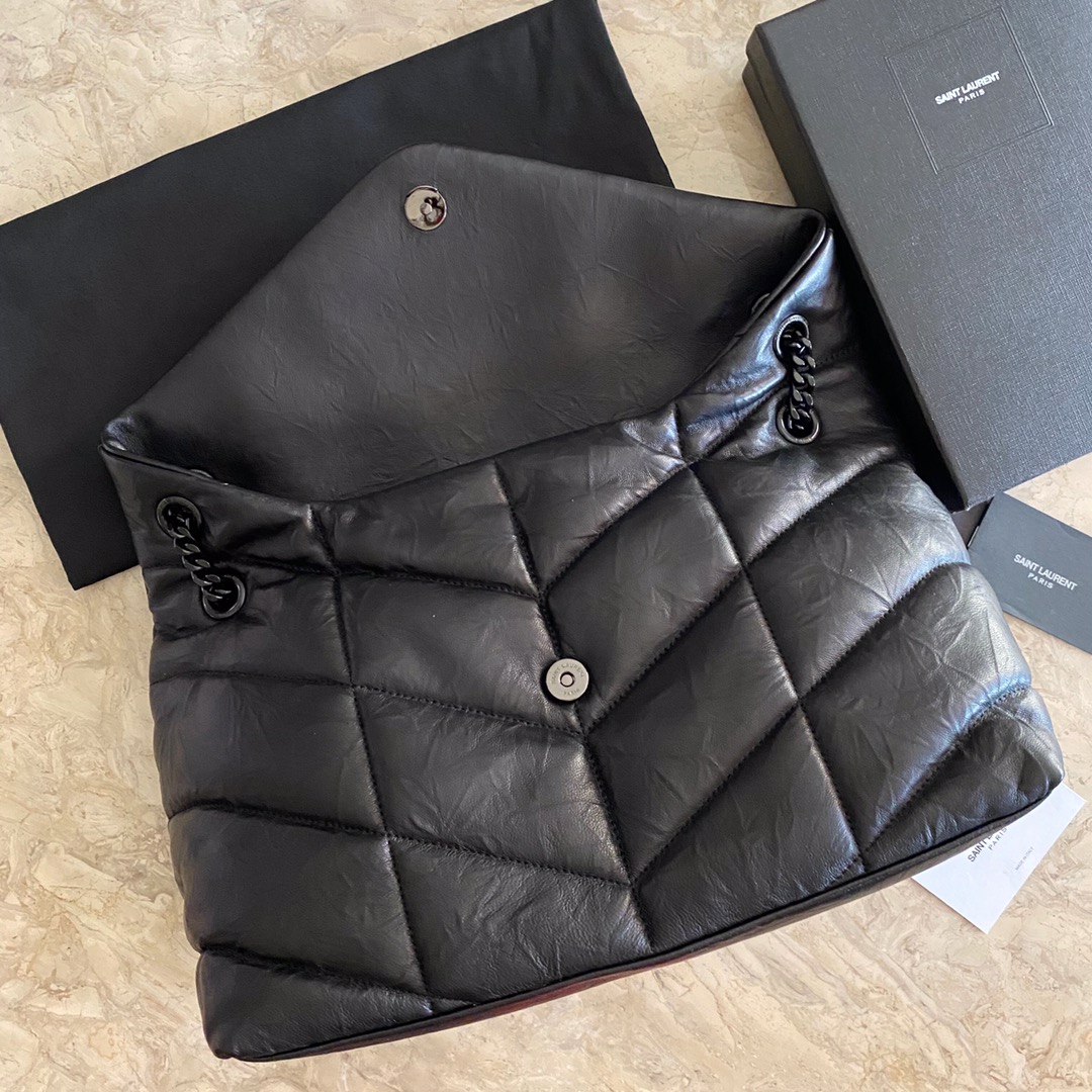 LOULOU PUFFER MEDIUM BAG IN QUILTED WRINKLY MATTE LEATHER, YSL SAINT LAURENT 577475