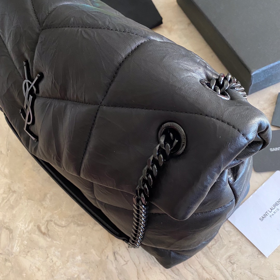 LOULOU PUFFER MEDIUM BAG IN QUILTED WRINKLY MATTE LEATHER, YSL SAINT LAURENT 577475