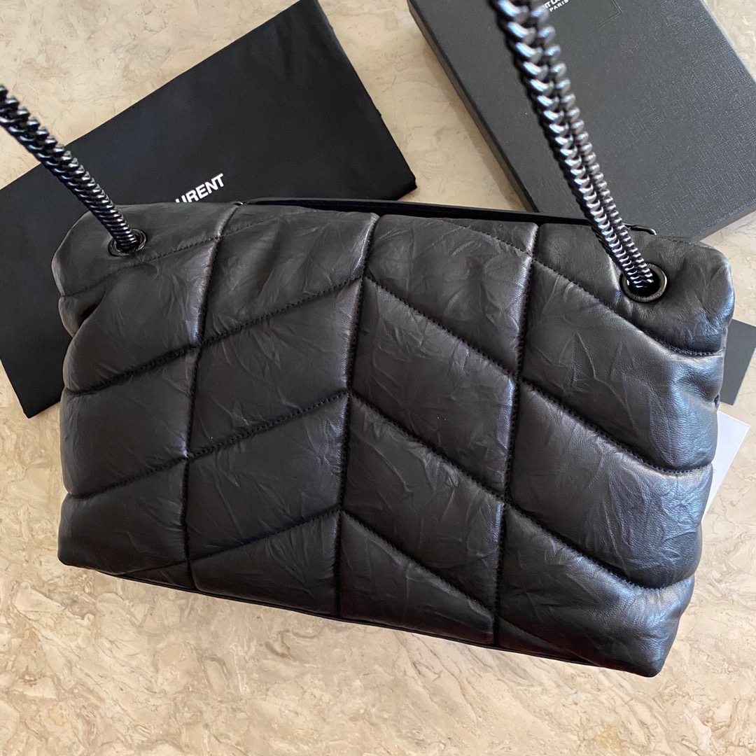 LOULOU PUFFER MEDIUM BAG IN QUILTED WRINKLY MATTE LEATHER, YSL SAINT LAURENT 577475