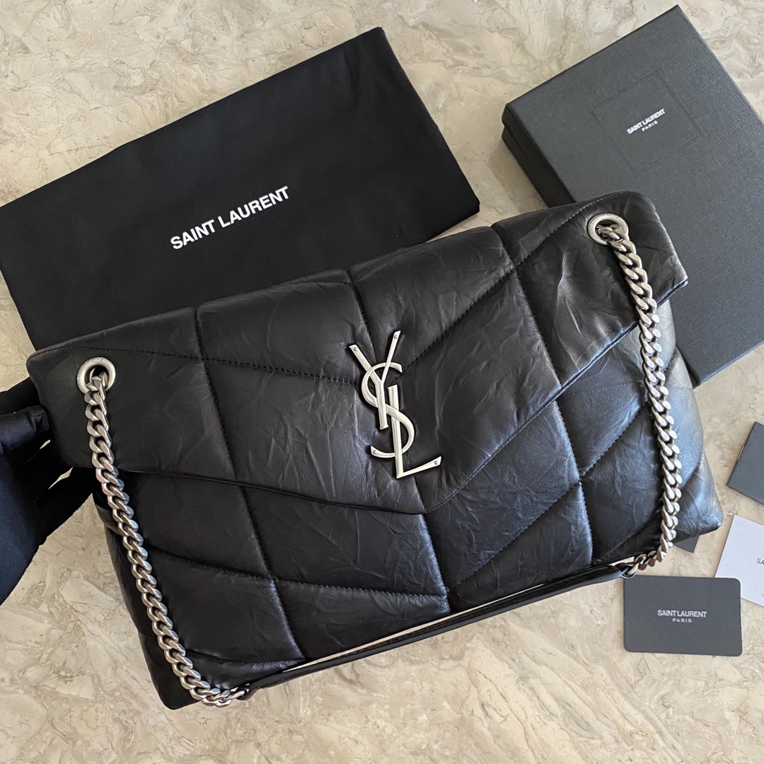 LOULOU PUFFER MEDIUM BAG IN QUILTED WRINKLY MATTE LEATHER, YSL SAINT LAURENT 577475