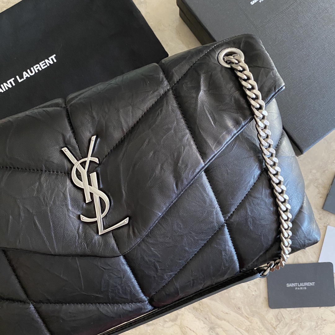 LOULOU PUFFER MEDIUM BAG IN QUILTED WRINKLY MATTE LEATHER, YSL SAINT LAURENT 577475