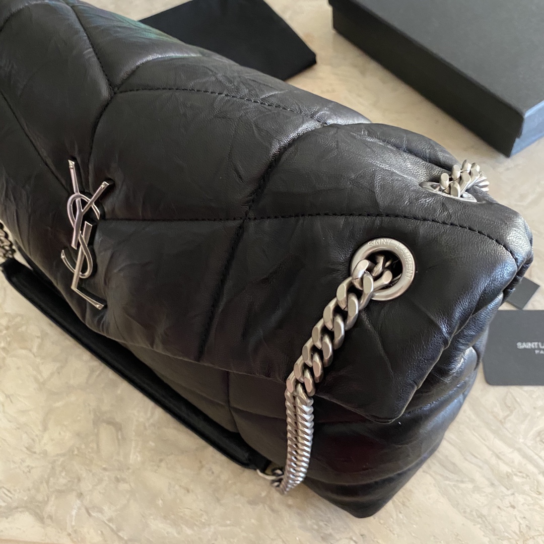 LOULOU PUFFER MEDIUM BAG IN QUILTED WRINKLY MATTE LEATHER, YSL SAINT LAURENT 577475