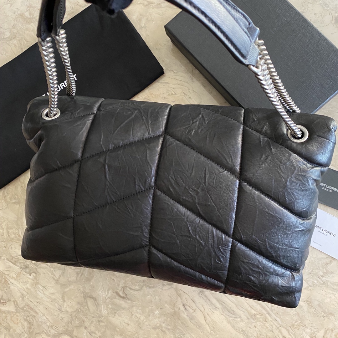 LOULOU PUFFER MEDIUM BAG IN QUILTED WRINKLY MATTE LEATHER, YSL SAINT LAURENT 577475
