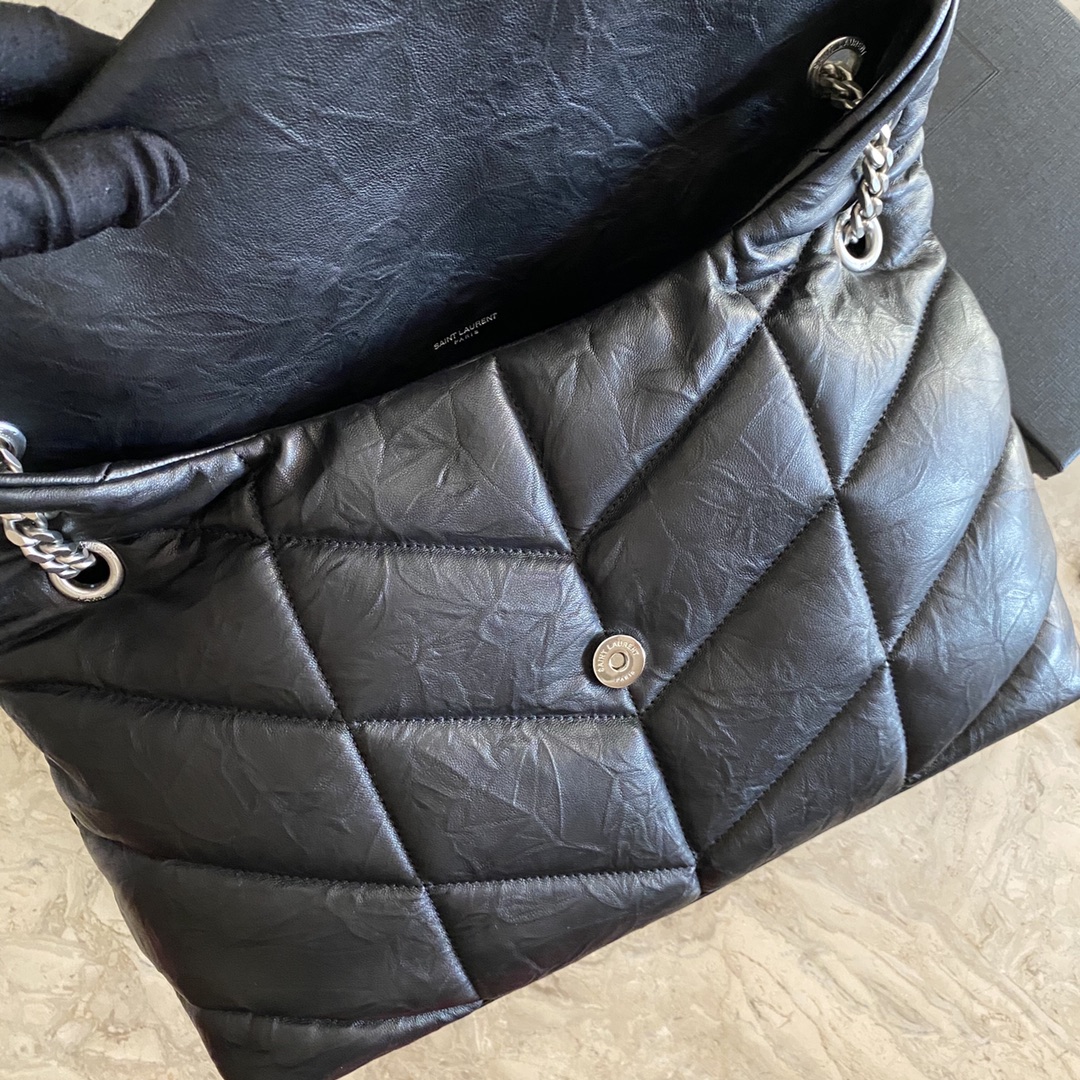 LOULOU PUFFER MEDIUM BAG IN QUILTED WRINKLY MATTE LEATHER, YSL SAINT LAURENT 577475