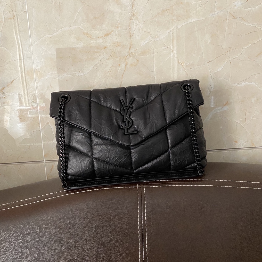 LOULOU PUFFER SMALL BAG IN QUILTED WRINKLY MATTE LEATHER, YSL SAINT LAURENT 577476