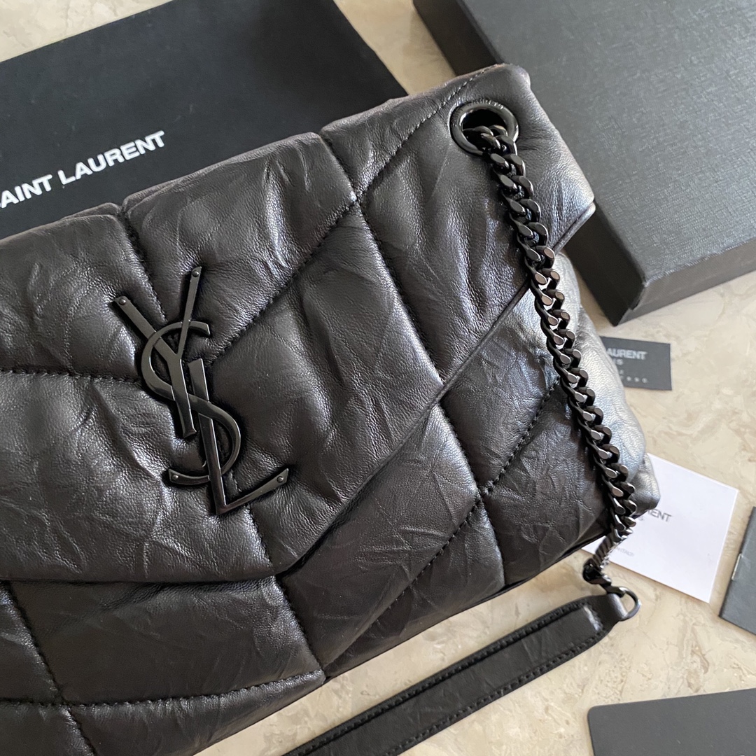 LOULOU PUFFER SMALL BAG IN QUILTED WRINKLY MATTE LEATHER, YSL SAINT LAURENT 577476