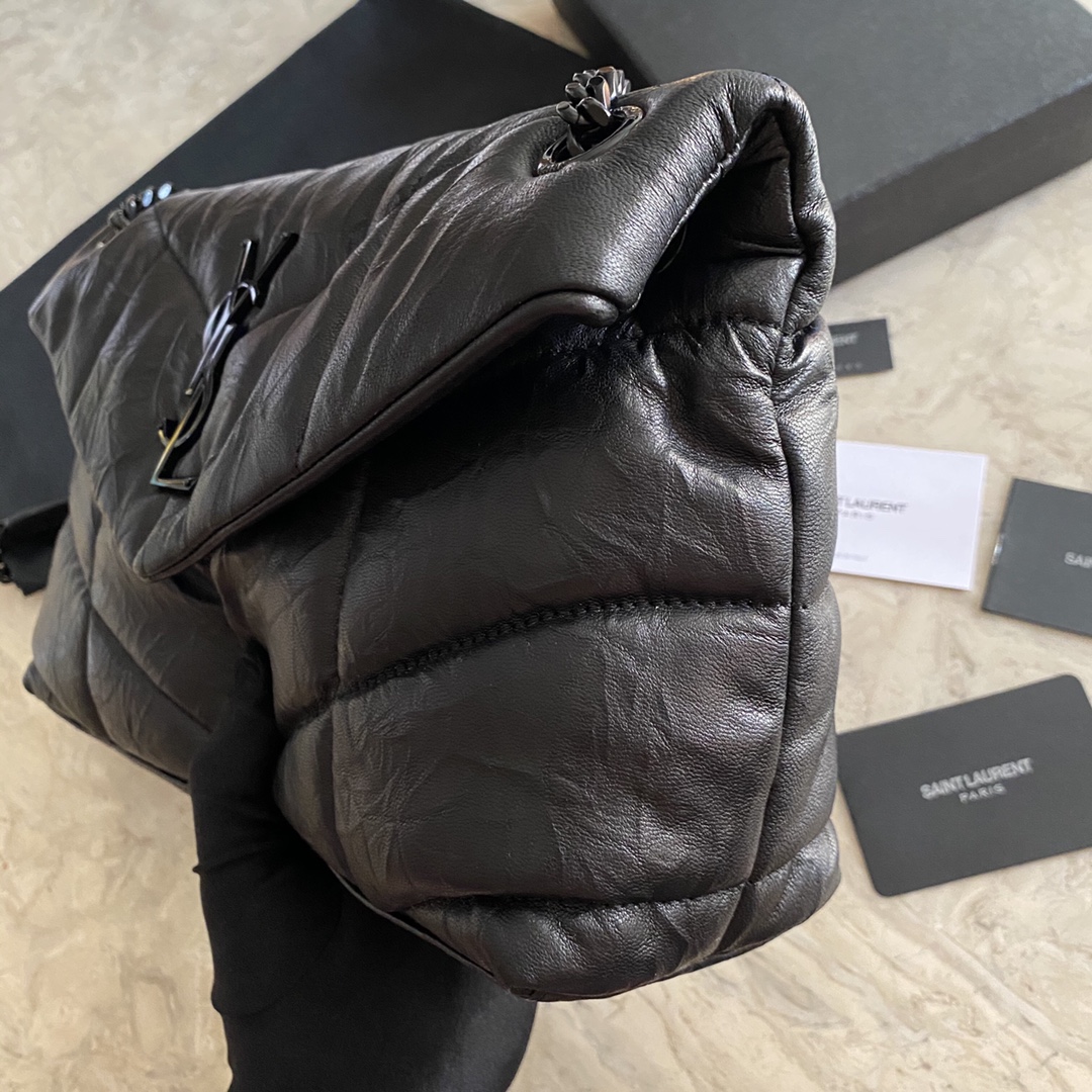 LOULOU PUFFER SMALL BAG IN QUILTED WRINKLY MATTE LEATHER, YSL SAINT LAURENT 577476