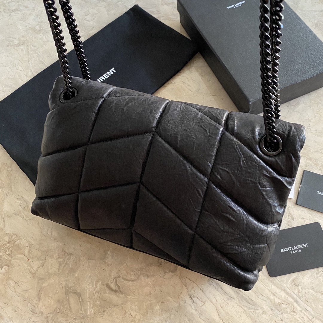 LOULOU PUFFER SMALL BAG IN QUILTED WRINKLY MATTE LEATHER, YSL SAINT LAURENT 577476