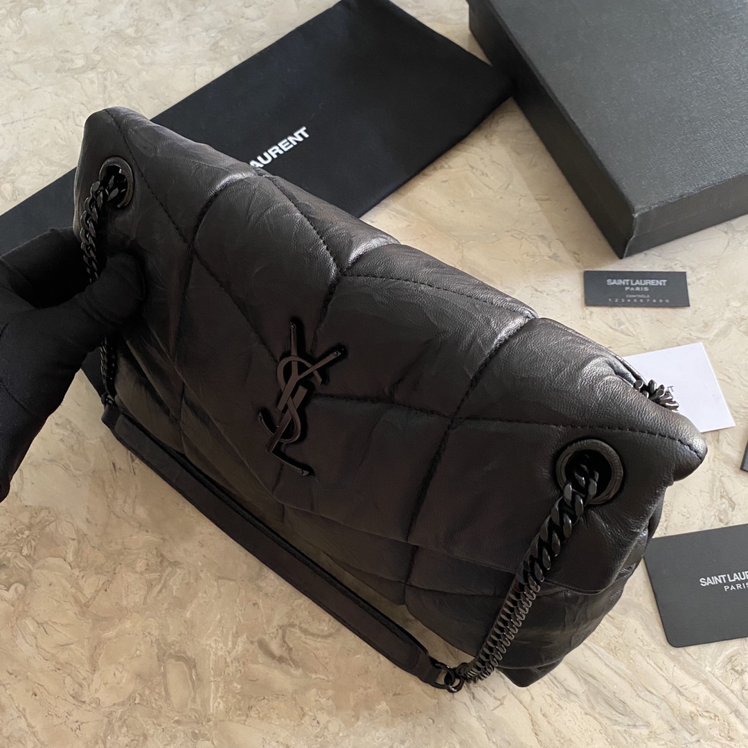 LOULOU PUFFER SMALL BAG IN QUILTED WRINKLY MATTE LEATHER, YSL SAINT LAURENT 577476