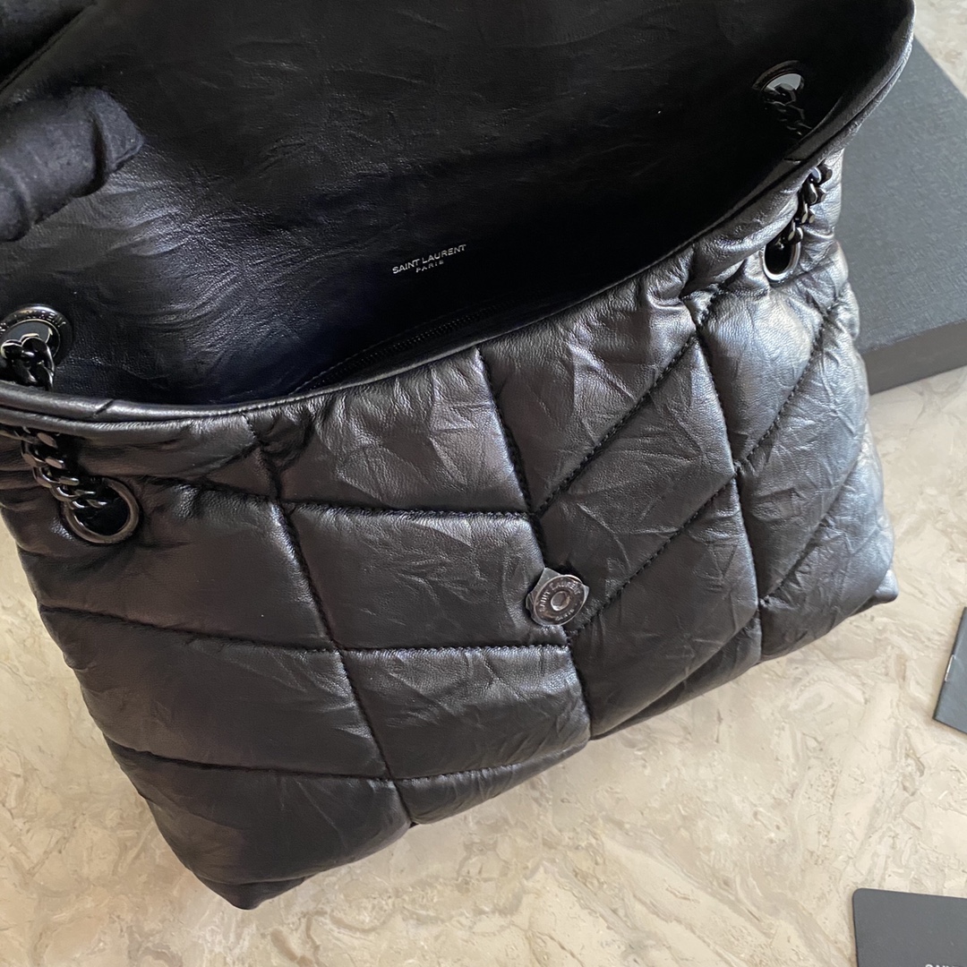 LOULOU PUFFER SMALL BAG IN QUILTED WRINKLY MATTE LEATHER, YSL SAINT LAURENT 577476