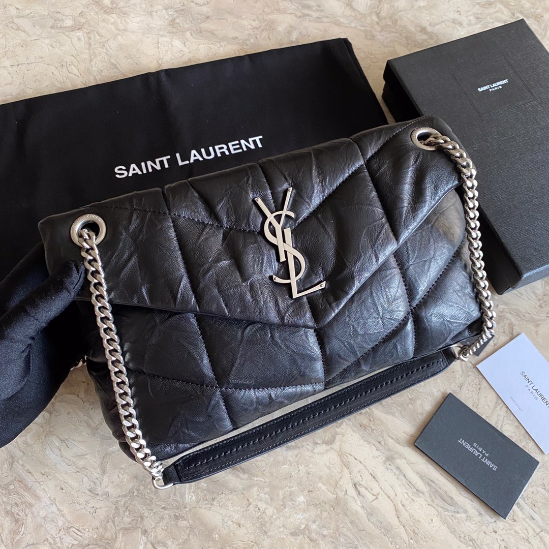 LOULOU PUFFER SMALL BAG IN QUILTED WRINKLY MATTE LEATHER, YSL SAINT LAURENT 577476