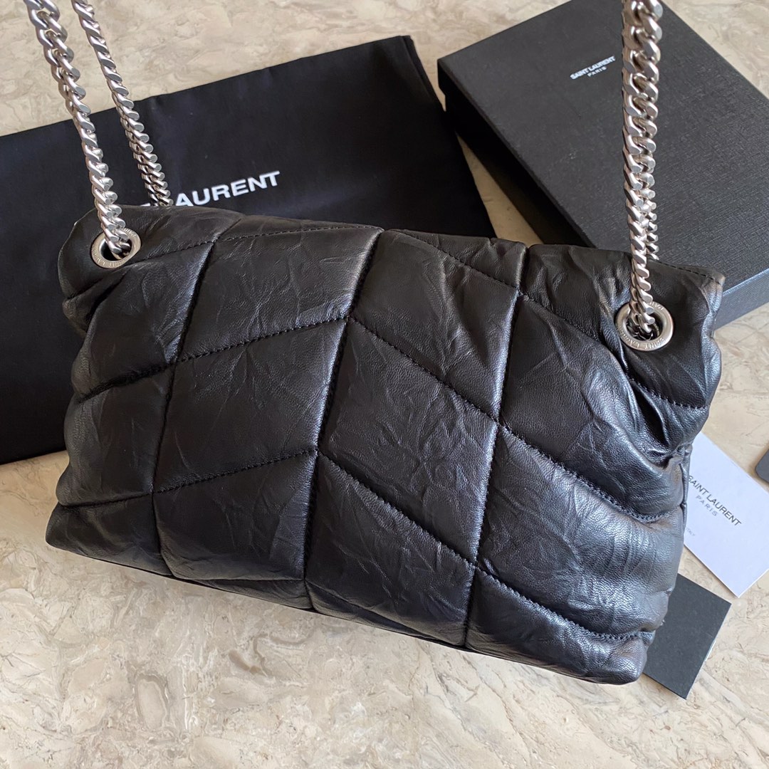 LOULOU PUFFER SMALL BAG IN QUILTED WRINKLY MATTE LEATHER, YSL SAINT LAURENT 577476