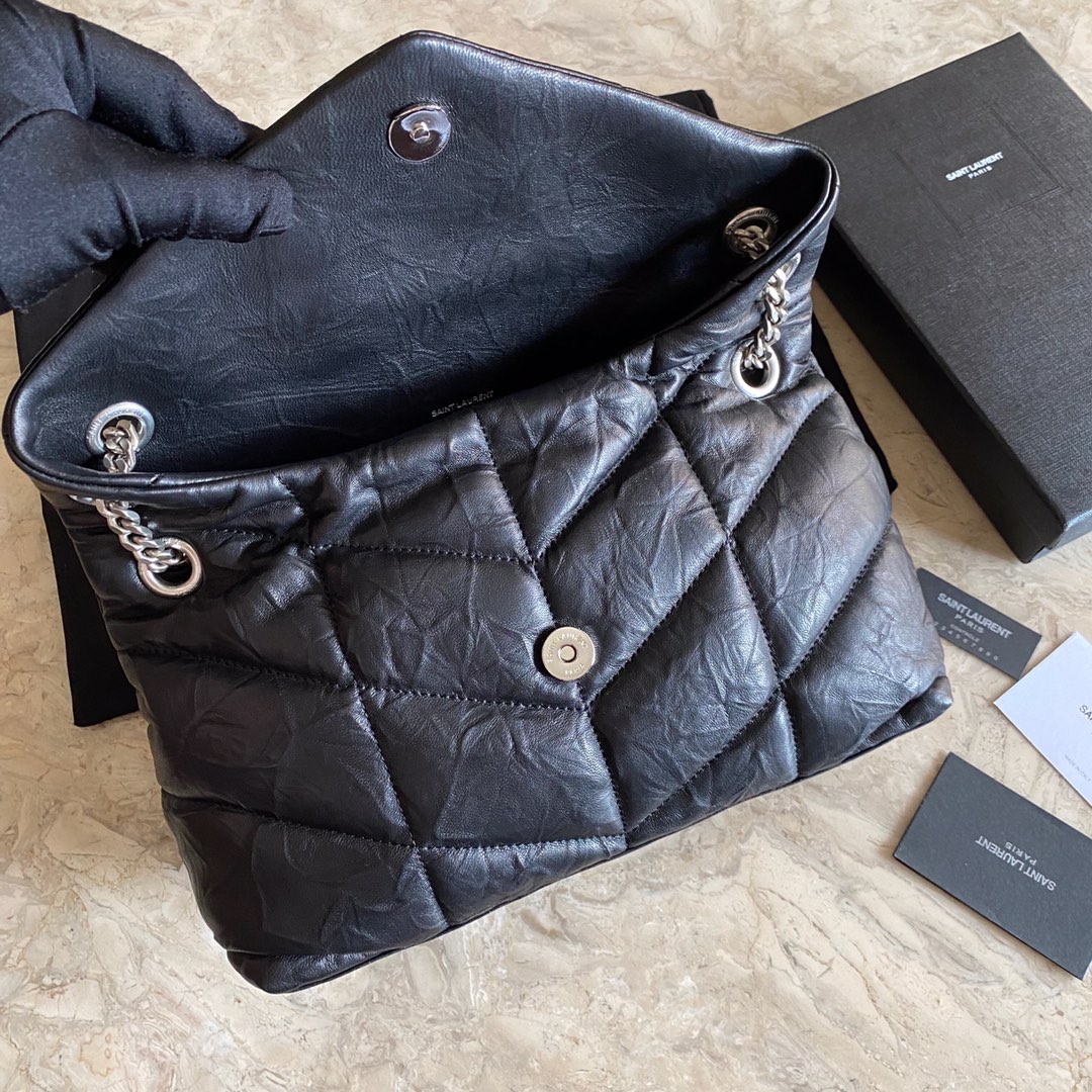 LOULOU PUFFER SMALL BAG IN QUILTED WRINKLY MATTE LEATHER, YSL SAINT LAURENT 577476