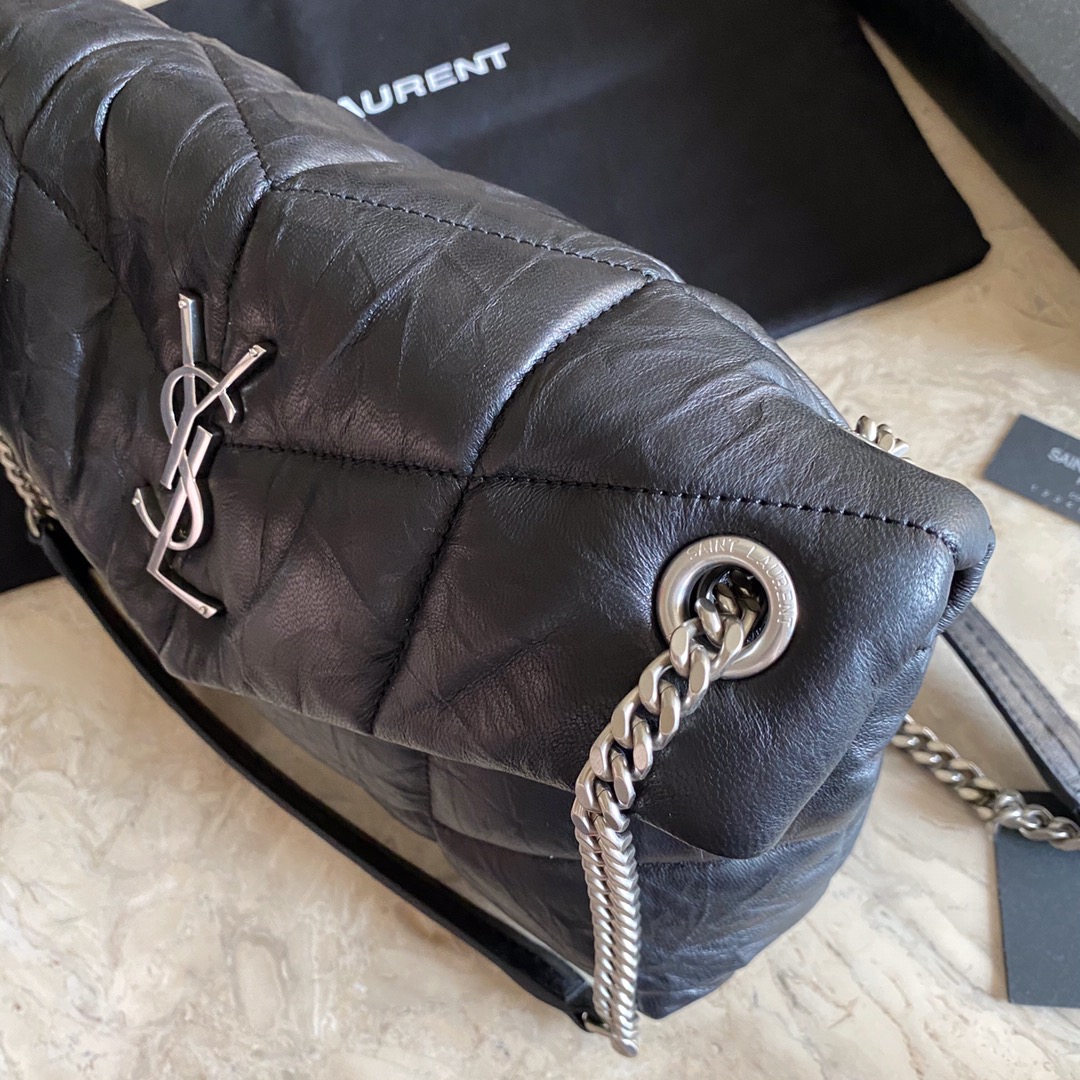 LOULOU PUFFER SMALL BAG IN QUILTED WRINKLY MATTE LEATHER, YSL SAINT LAURENT 577476