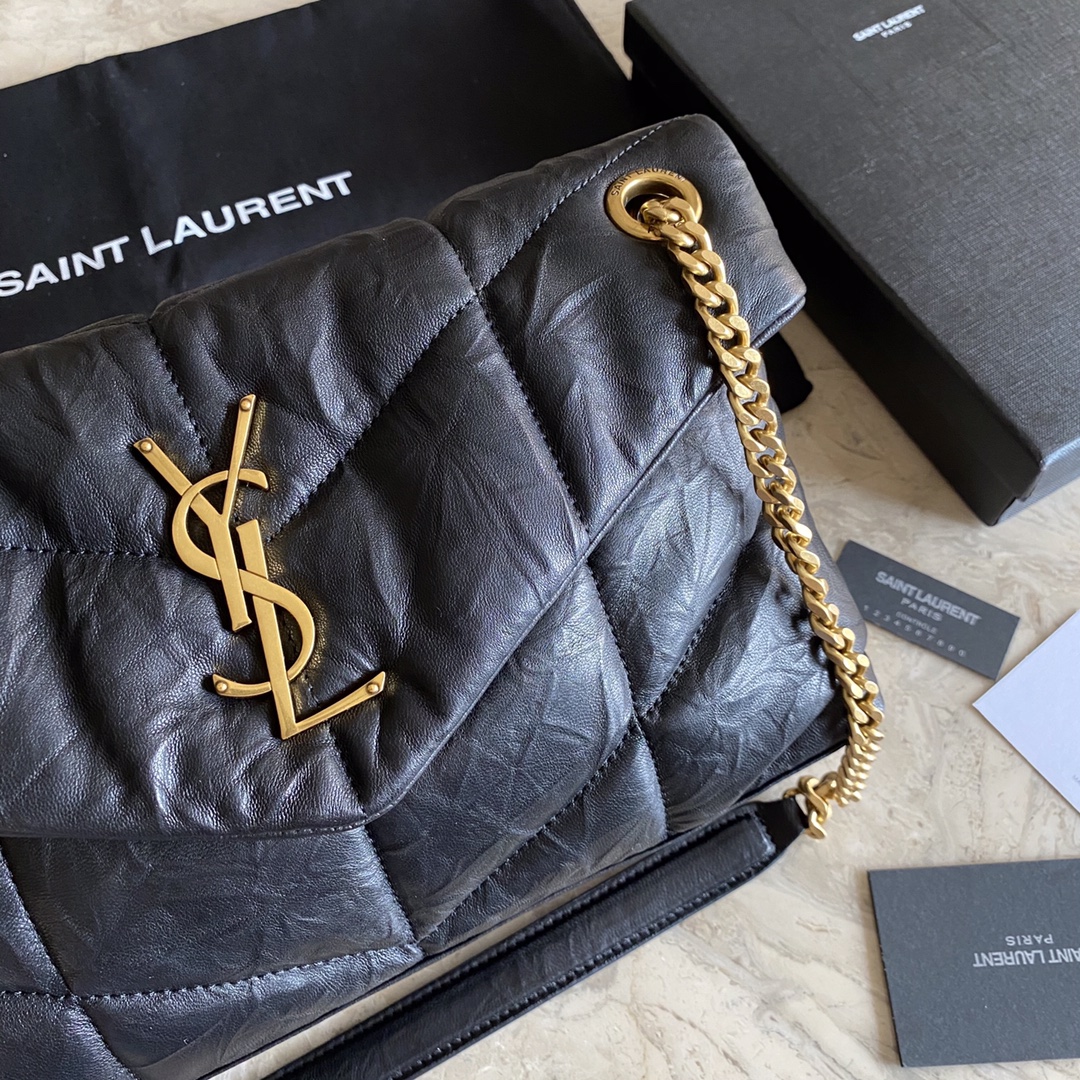 LOULOU PUFFER SMALL BAG IN QUILTED WRINKLY MATTE LEATHER, YSL SAINT LAURENT 577476