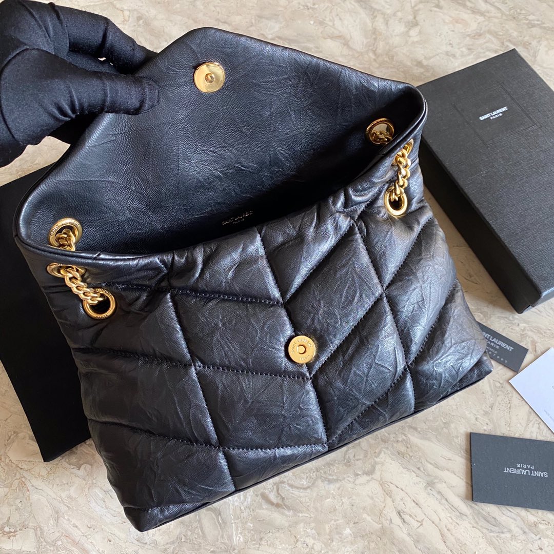 LOULOU PUFFER SMALL BAG IN QUILTED WRINKLY MATTE LEATHER, YSL SAINT LAURENT 577476