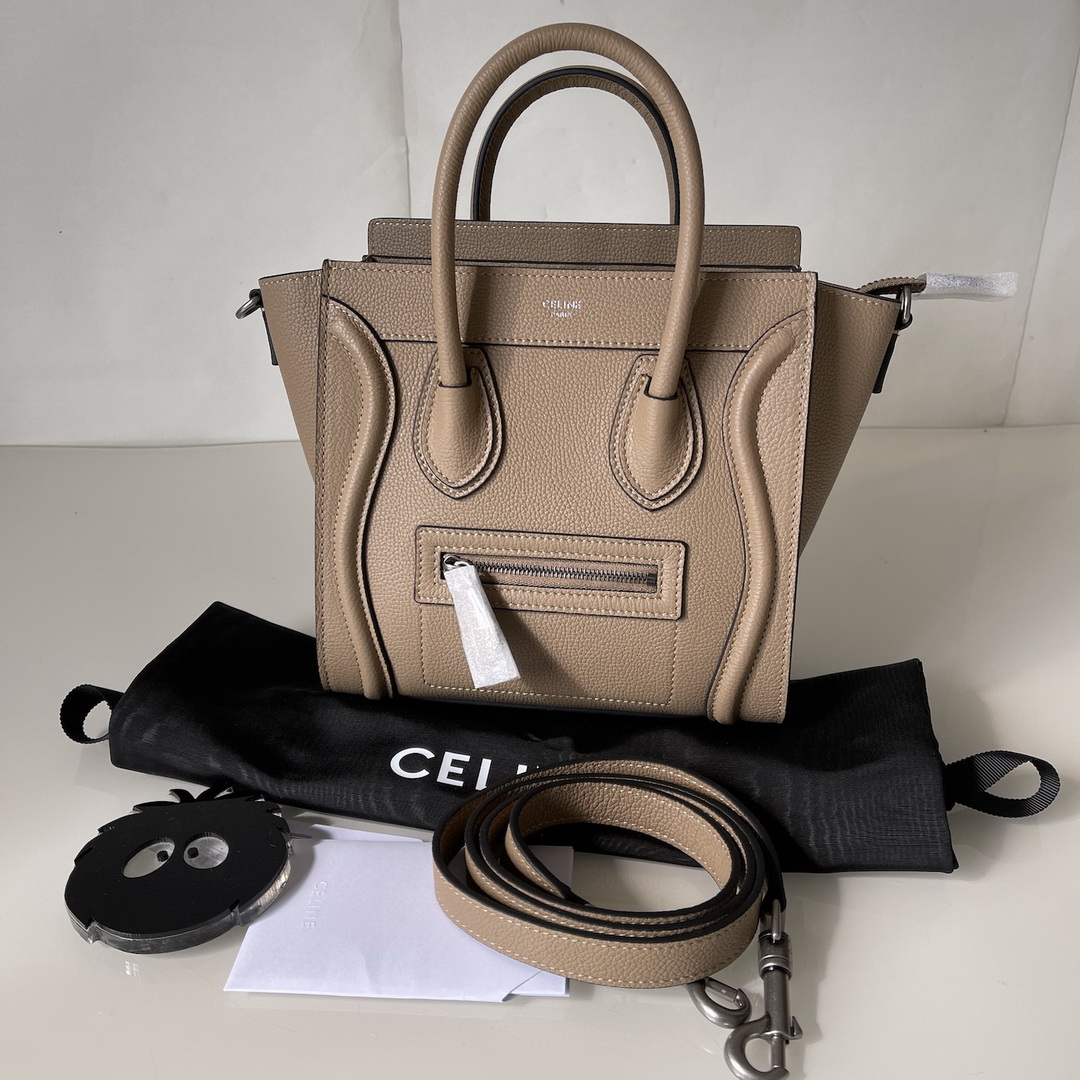 CELINE NANO LUGGAGE SHOULDER BAG CALFSKIN, 8 X 8 X 4 IN, Size W20H20D10CM, Genuine CALFSKIN