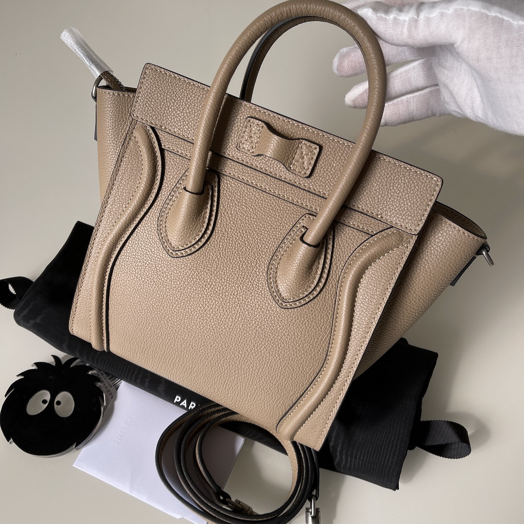 CELINE NANO LUGGAGE SHOULDER BAG CALFSKIN, 8 X 8 X 4 IN, Size W20H20D10CM, Genuine CALFSKIN