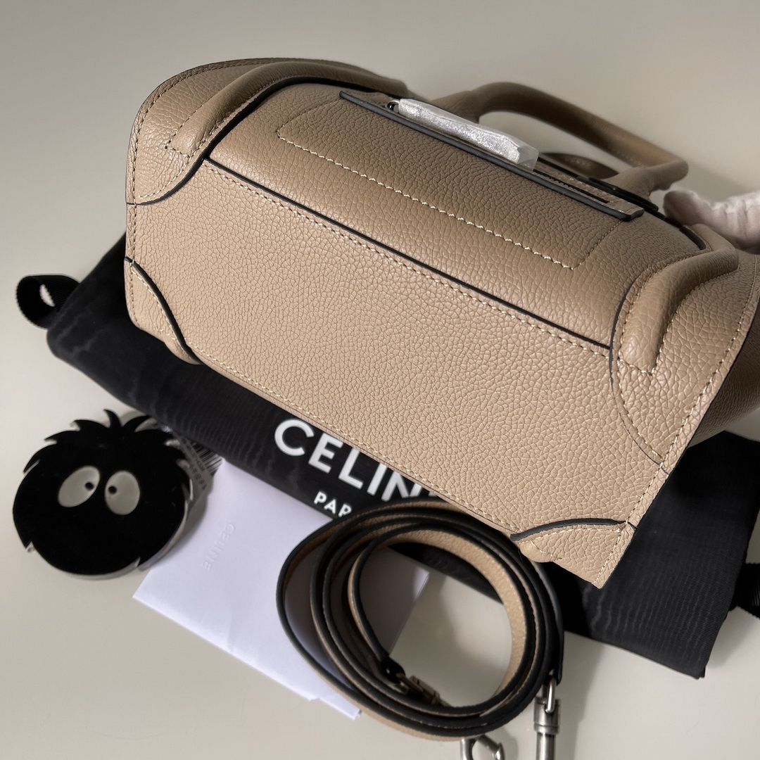CELINE NANO LUGGAGE SHOULDER BAG CALFSKIN, 8 X 8 X 4 IN, Size W20H20D10CM, Genuine CALFSKIN