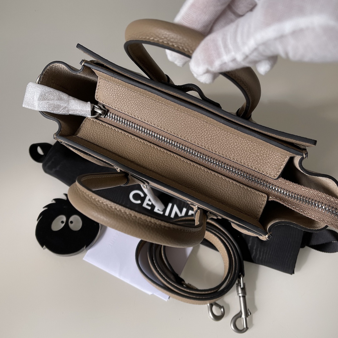 CELINE NANO LUGGAGE SHOULDER BAG CALFSKIN, 8 X 8 X 4 IN, Size W20H20D10CM, Genuine CALFSKIN