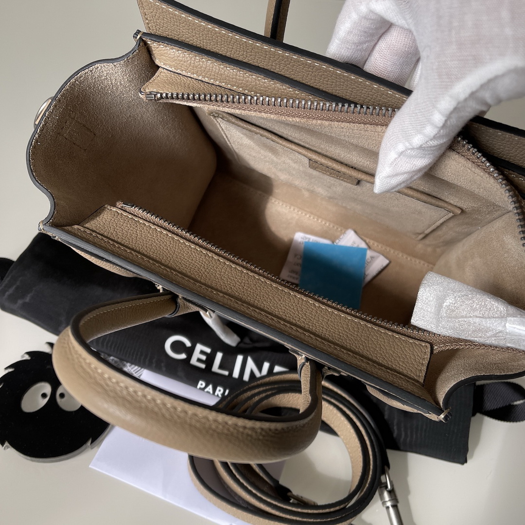 CELINE NANO LUGGAGE SHOULDER BAG CALFSKIN, 8 X 8 X 4 IN, Size W20H20D10CM, Genuine CALFSKIN