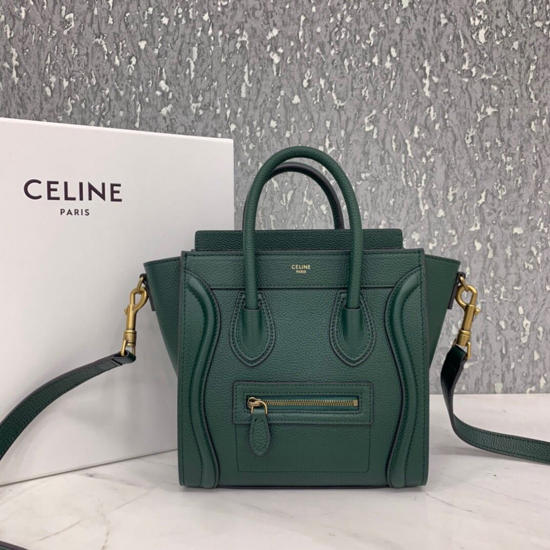 CELINE NANO LUGGAGE SHOULDER BAG CALFSKIN, 8 X 8 X 4 IN, Size W20H20D10CM, Genuine CALFSKIN