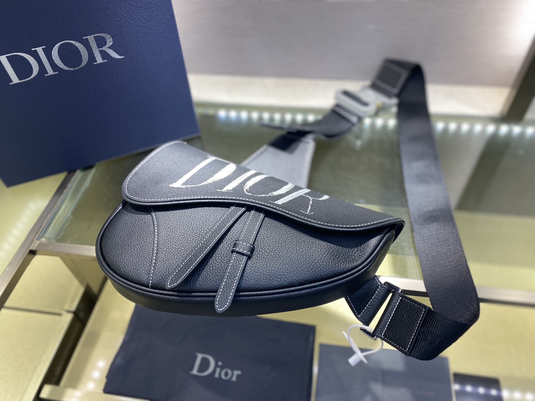 SADDLE BAG, Black Grained Calfskin, DIOR