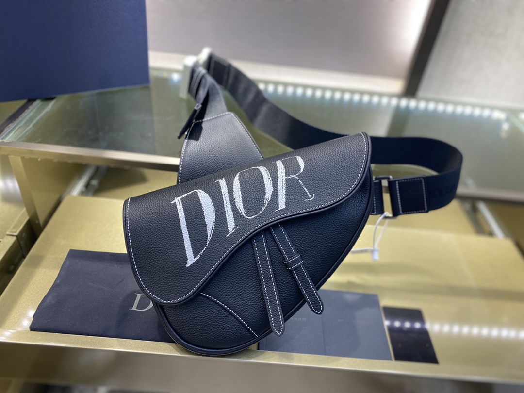SADDLE BAG, Black Grained Calfskin, DIOR
