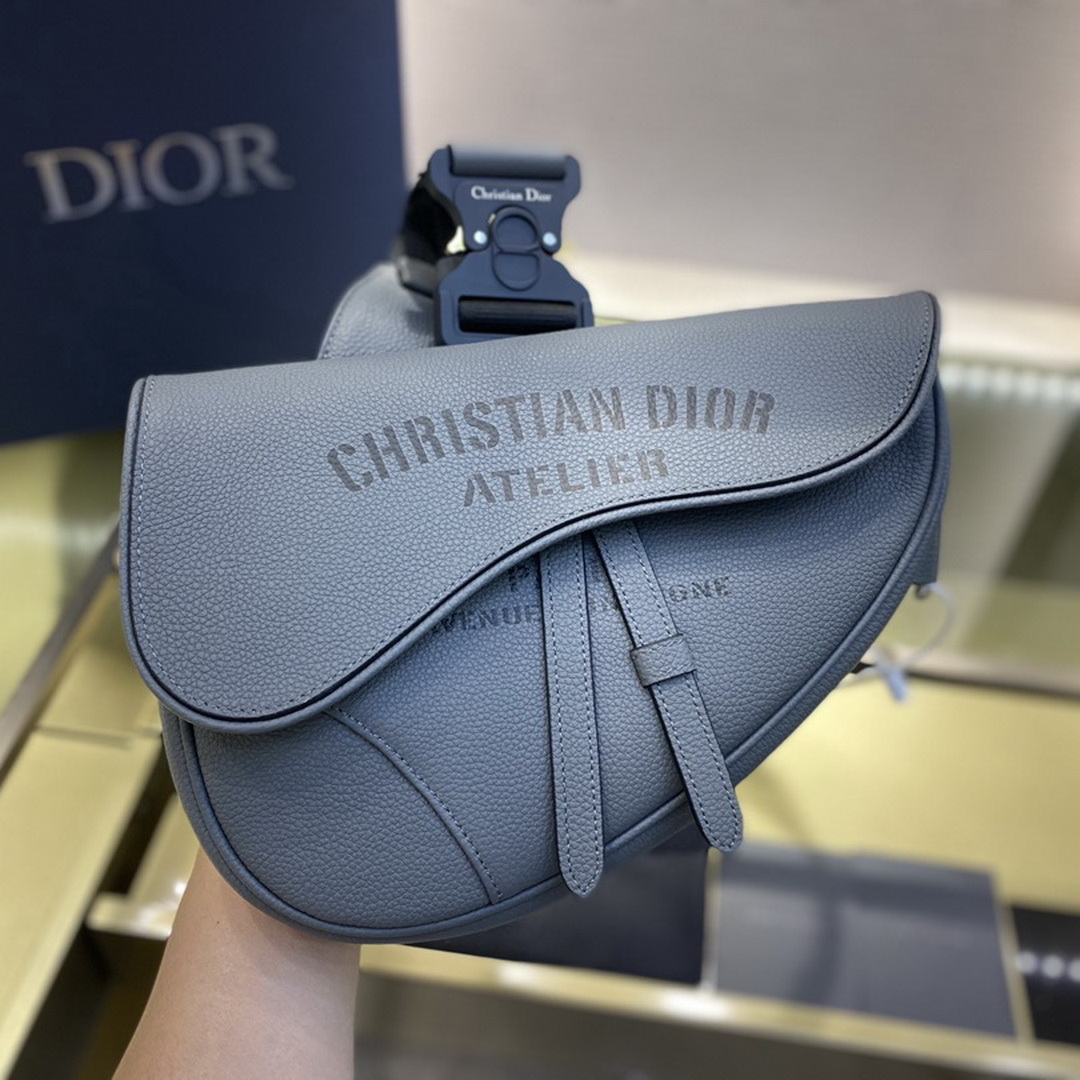 SADDLE BAG, Dark Gray Grained Calfskin with 'Christian Dior Atelier' Signature, DIOR