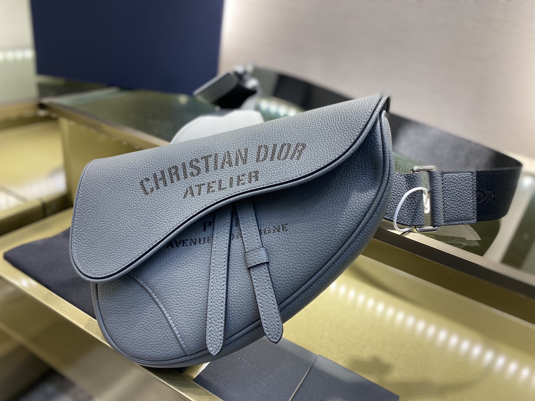 SADDLE BAG, Dark Gray Grained Calfskin with 'Christian Dior Atelier' Signature, DIOR